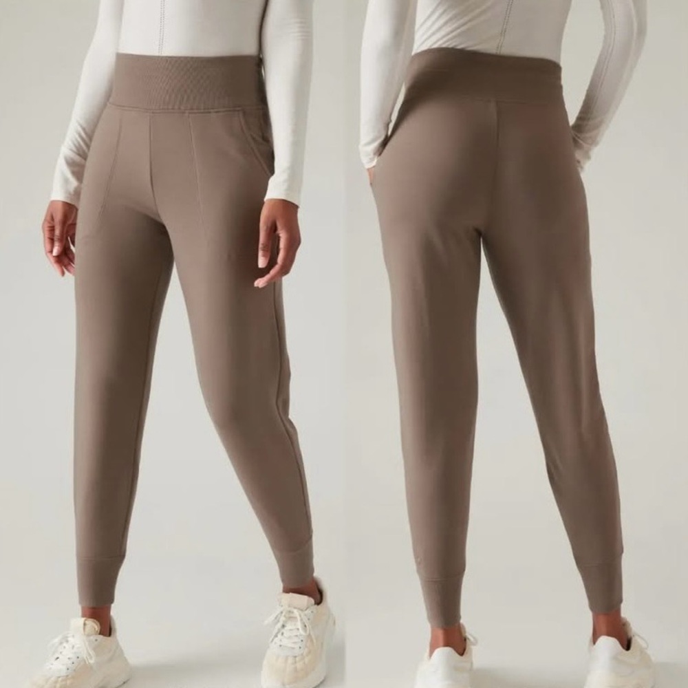 Athleta Taupe High-Rise Track Joggers, 30 inch inseam, size S.